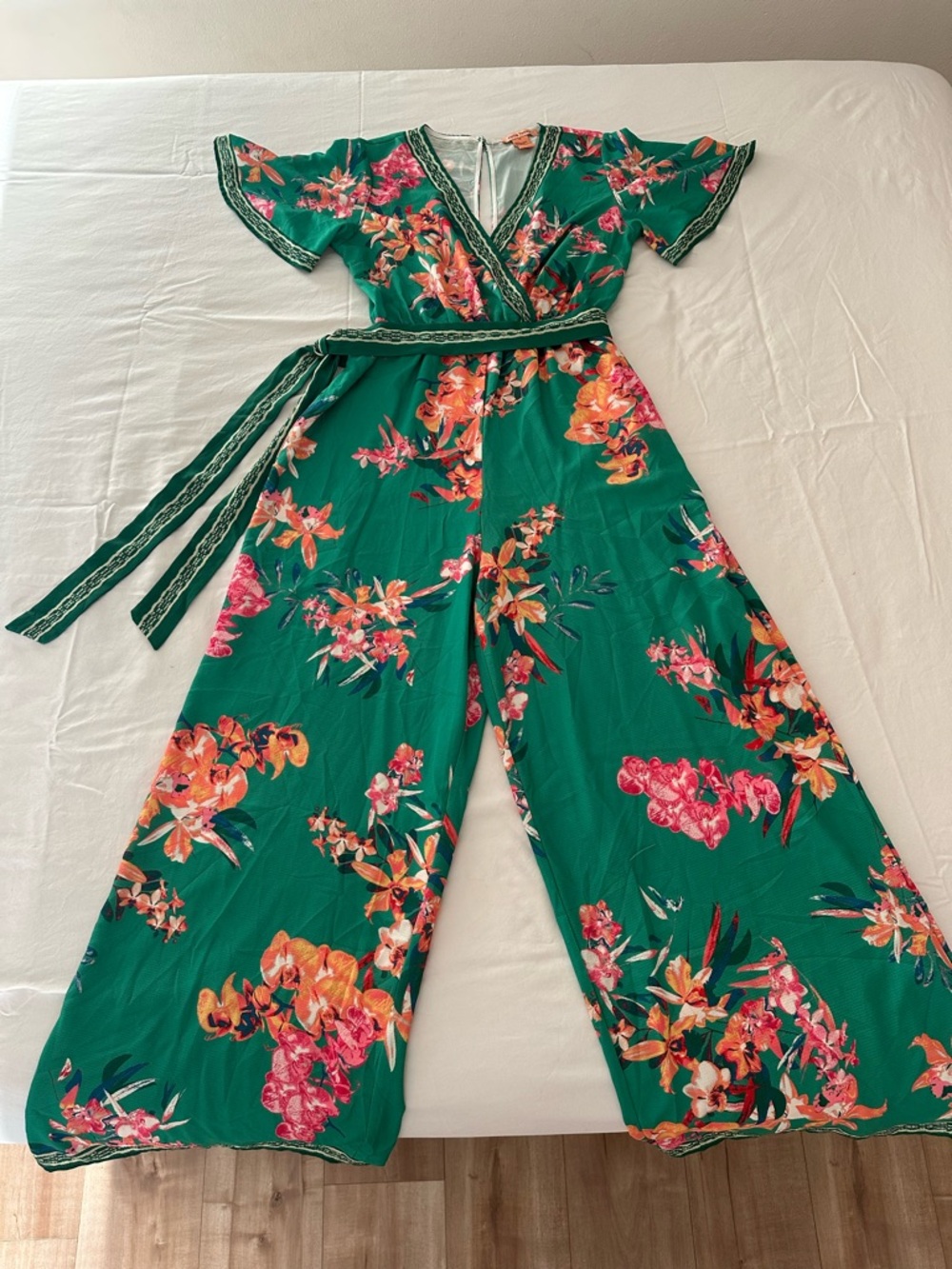 Flying Tomato Green Floral Wide-Leg Wrap Jumpsuit - Picture 2 of 8